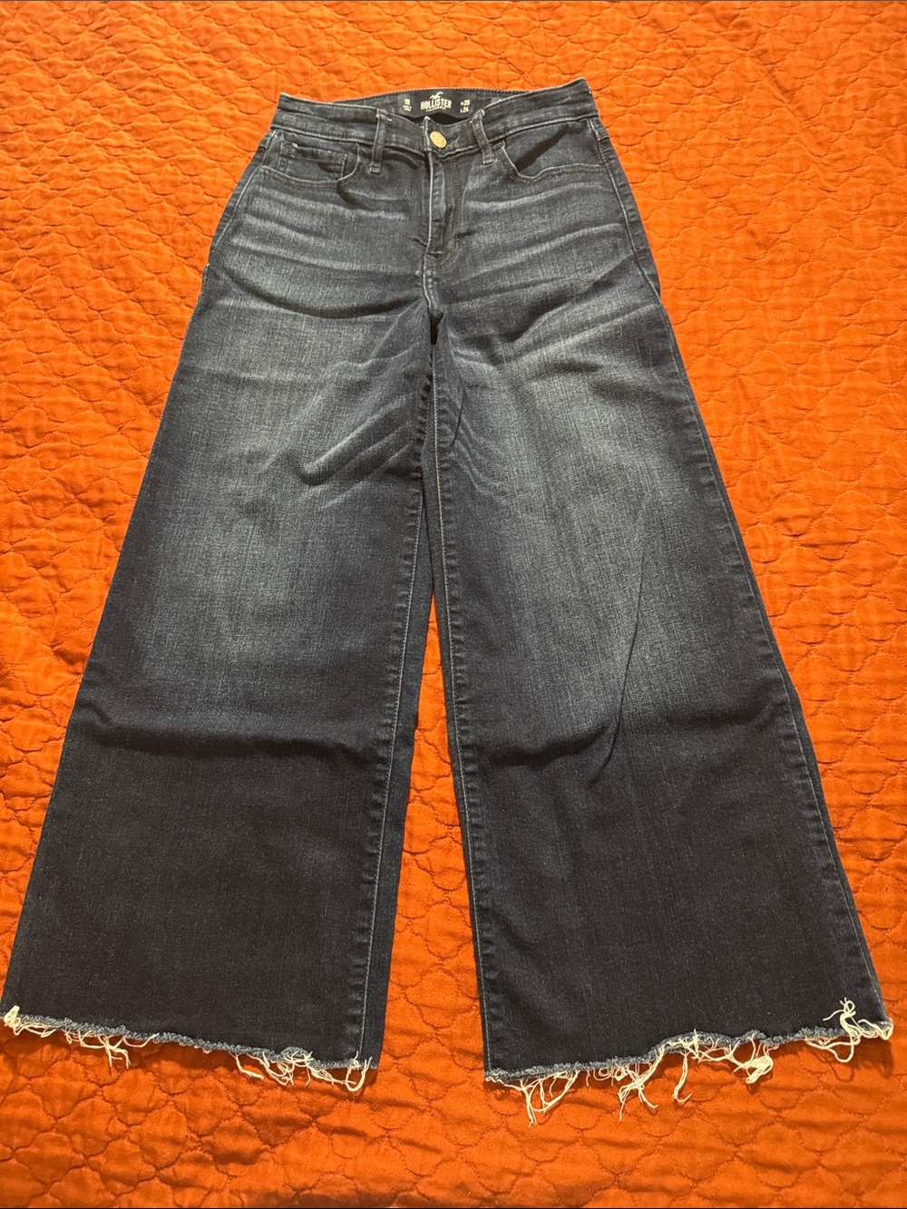 Hollister Wide-Leg Dark Indigo Jeans with Raw Hem